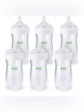 NUK Clear Baby Bottles with White Caps - 6 Pack